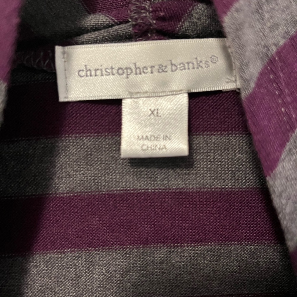 Striped Cardigan from Christopher & Banks gray and maroon/purple xl